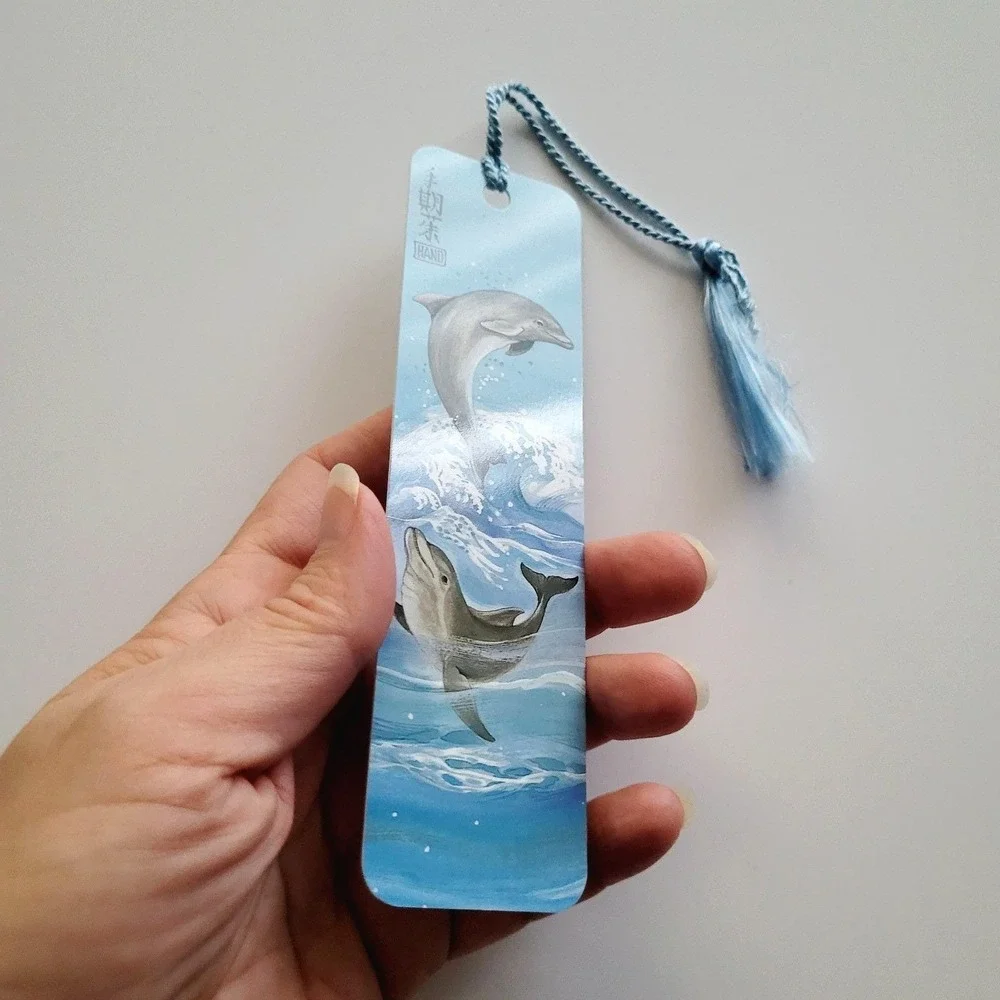 Vintage 90s Dolphins Bookmark, Judy Hand, Flipper Tassel, 1990 Sunshine Thoughts